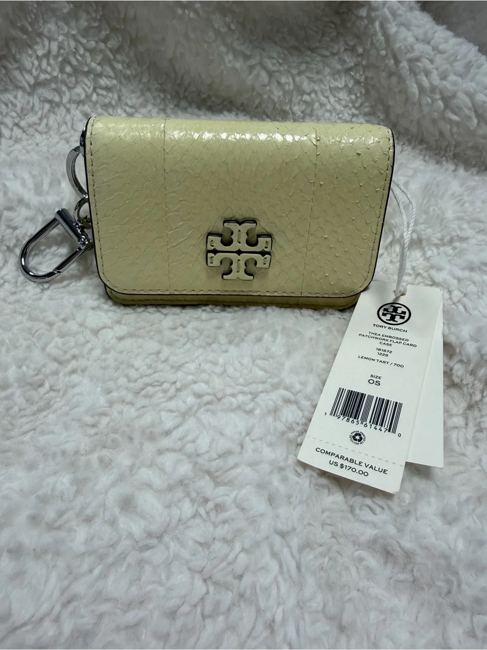 Tory Burch Lemon Patent Leather Card Holder with Key Clip